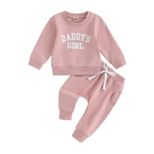 Baby Daddy's Girl Letters Print Long Sleeve Crew Neck Sweatshirt Elastic Waist Pant Set