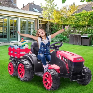 Kids Ride On Tractor with Trailer, 12V Battery Powered