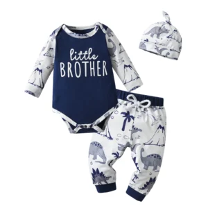 Baby Boys Printed Top and Pants with Hat Set